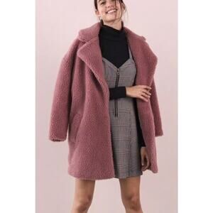 Abercrombie & Fitch Sherpa Teddy Fleece Over Coat XS Mauve Pink Cozy Soft Y2K